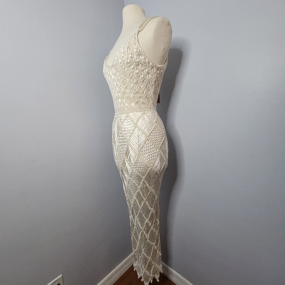 Crochet Maxi Dress Handmade Woven Silk Ivory Large Lined Palma Canaria Wedding - Picture 8 of 15